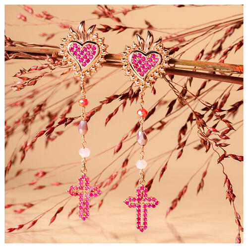 Agios Sacred Heart drop earrings with red ruby rhinestones and stones 5