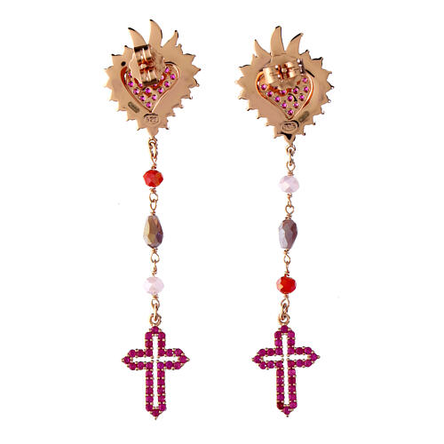 Pendants d'oreilles Sacré Coeur et croix zircons rubis Agios 3