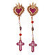 Brincos pêndulos Agios Sagrado Coração e cruz perfurada zircões rubi e contas s1