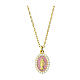 Amen necklace with Miraculous medal on pearly pink enamel, 925 silver s1