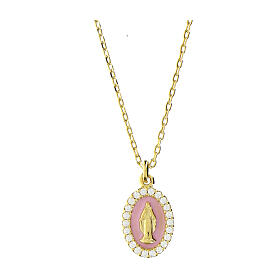 Amen necklace 925 silver Miraculous Mary pink pearl