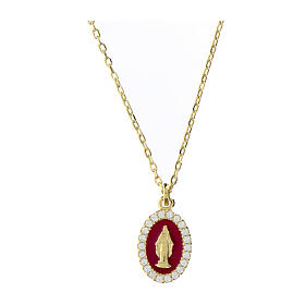 Amen necklace with burgundy background and Miraculous Mary medal in 925 silver