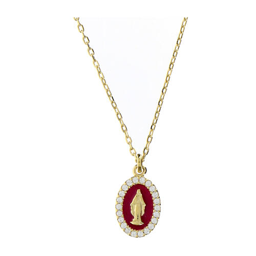 Amen necklace with burgundy background and Miraculous Mary medal in 925 silver 1