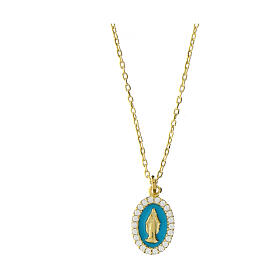 Amen necklace with Miraculous medal on turquoise enamel, 925 silver