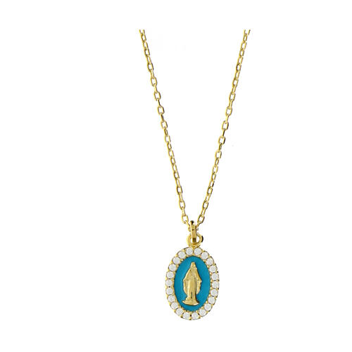 Collana con medaglietta Madonna Miracolosa in argento 925 sfondo turchese 1