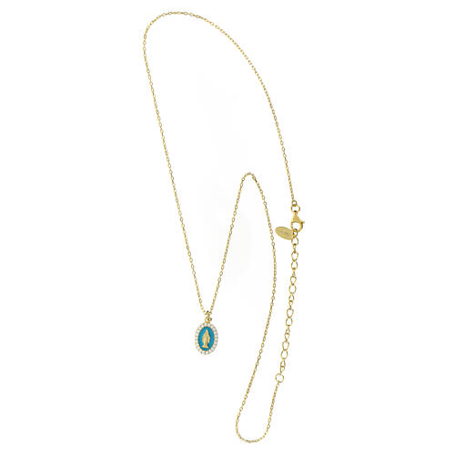 Collana con medaglietta Madonna Miracolosa in argento 925 sfondo turchese 3