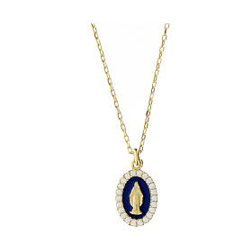 Amen necklace with Miraculous medal on blue enamel, 925 silver