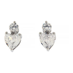 Amen heart-shaped earrings, 925 silver and white rhinestones