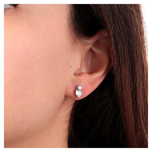 Amen heart-shaped earrings, 925 silver and white rhinestones 2