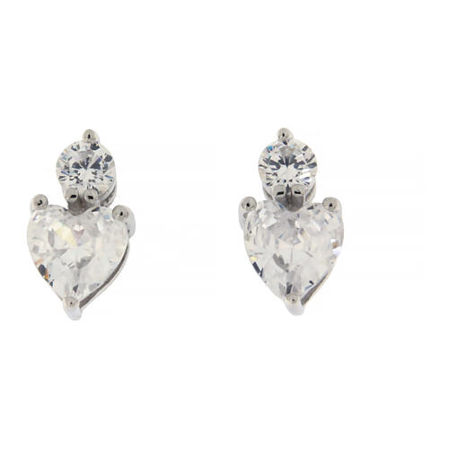 Silver heart earrings with white zircons Amen 1