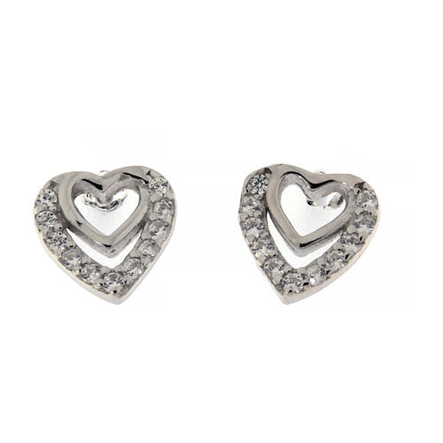 Amen double heart earrings silver and white zircons 1