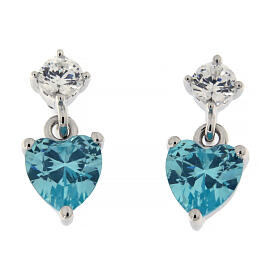 Amen stud earrings with light blue heart-shaped pendant, 925 silver and rhinestones