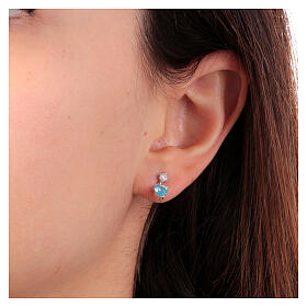 Amen stud earrings with light blue heart-shaped pendant, 925 silver and rhinestones