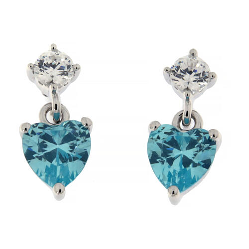 Amen stud earrings with light blue heart-shaped pendant, 925 silver and rhinestones 1