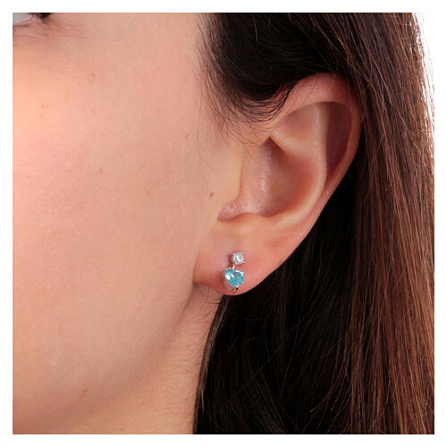 Amen stud earrings with light blue heart-shaped pendant, 925 silver and rhinestones 2