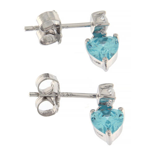 Amen stud earrings with light blue heart-shaped pendant, 925 silver and rhinestones 3