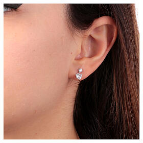 Amen stud earrings with heart-shaped pendant, 925 silver and rhinestones