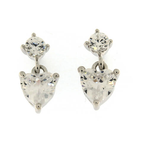 Amen stud earrings with heart-shaped pendant, 925 silver and rhinestones 1
