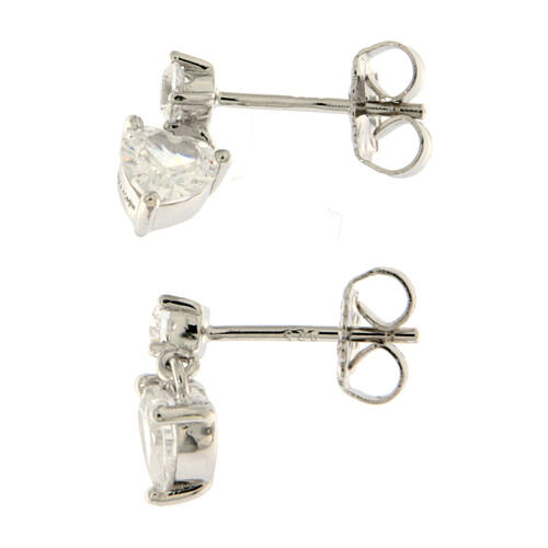 Amen stud earrings with heart-shaped pendant, 925 silver and rhinestones 3