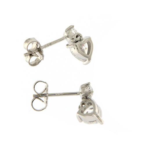 Amen stud earrings with heart-shaped pendant, 925 silver and rhinestones 4