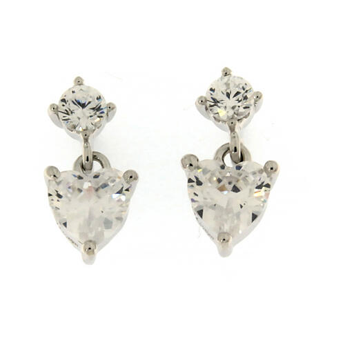 Amen earrings in silver and white zircon hearts 1