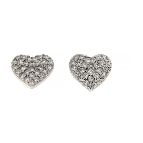 Amen heart-shaped earrings with small rhinestones, 925 silver 1