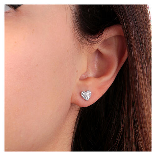 Amen heart-shaped earrings with small rhinestones, 925 silver 2