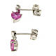 Amen stud earrings with pink heart-shaped pendant, 925 silver and rhinestones s3