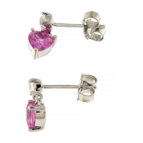 Amen heart pendant earrings in silver and pink zircon 3