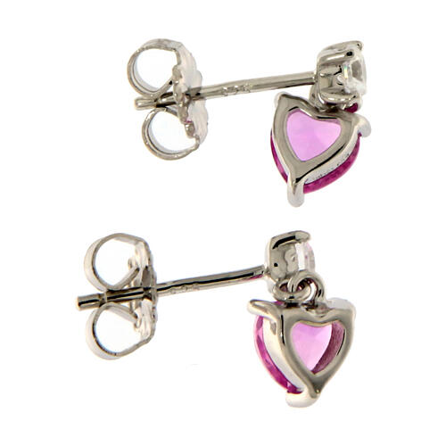 Amen heart pendant earrings in silver and pink zircon 4