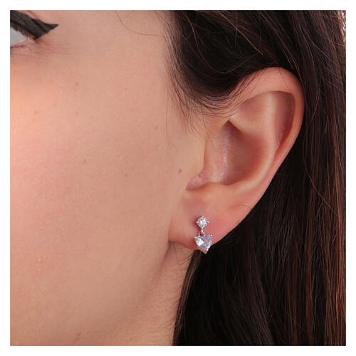 Amen stud earrings with lavander heart-shaped pendant, 925 silver and rhinestones 2