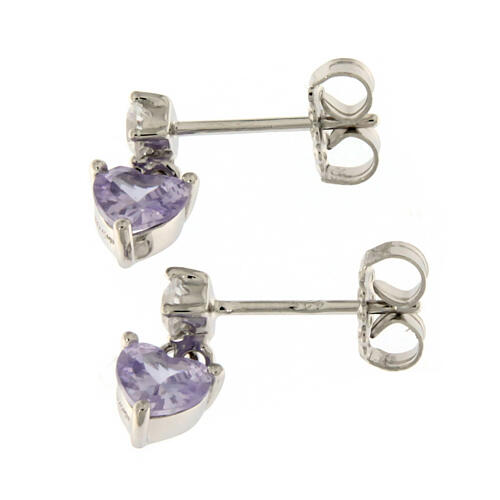 Amen stud earrings with lavander heart-shaped pendant, 925 silver and rhinestones 3