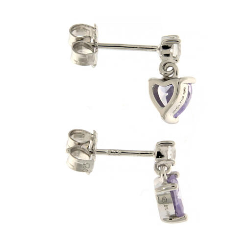 Amen stud earrings with lavander heart-shaped pendant, 925 silver and rhinestones 4
