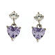 Amen stud earrings with lavander heart-shaped pendant, 925 silver and rhinestones s1