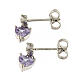 Amen stud earrings with lavander heart-shaped pendant, 925 silver and rhinestones s3