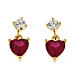 Amen stud earrings with red heart-shaped pendant, gold plated 925 silver and rhinestones s1