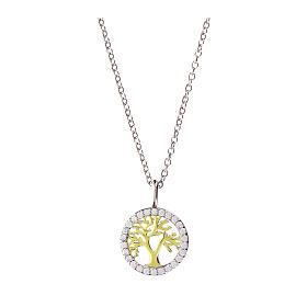 Amen necklace with bicoloured Tree of Life medal, 925 silver and rhinestones