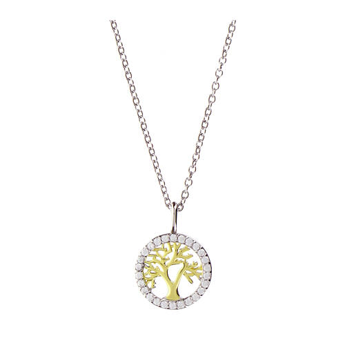 Amen necklace with bicoloured Tree of Life medal, 925 silver and rhinestones 1