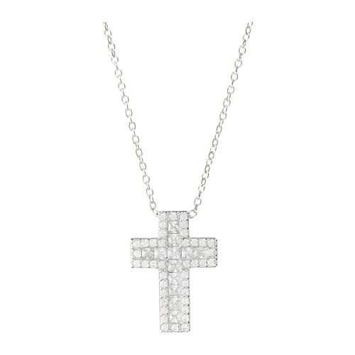 Halskette AMEN Kreuz aus rhodiniertem Silber und weißen Zirkone 1
