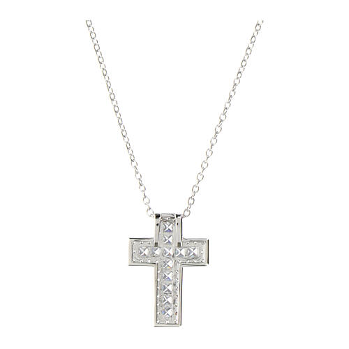Halskette AMEN Kreuz aus rhodiniertem Silber und weißen Zirkone 3