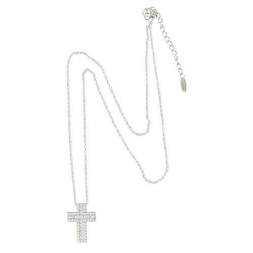 Halskette AMEN Kreuz aus rhodiniertem Silber und weißen Zirkone 4
