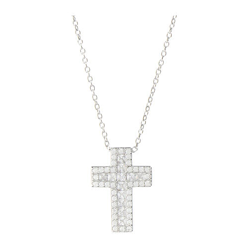 Amen necklace with Latin cross, rhodium-plated silver and rhinestones 1