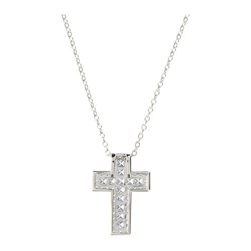 Amen necklace with Latin cross, rhodium-plated silver and rhinestones 3