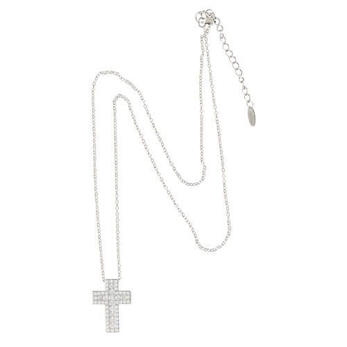 Amen necklace with Latin cross, rhodium-plated silver and rhinestones 4