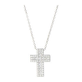 Amen cross necklace rhodium-plated silver and zircons