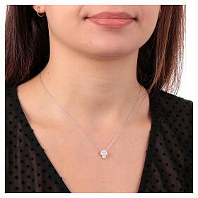 Amen necklace with small cross, rhodium-plated silver and rhinestones