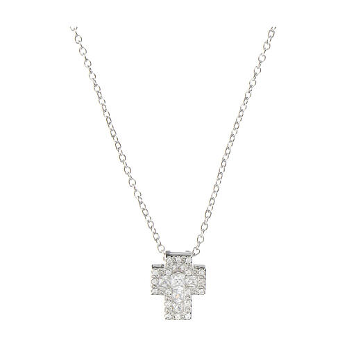 Amen necklace with small cross, rhodium-plated silver and rhinestones 1