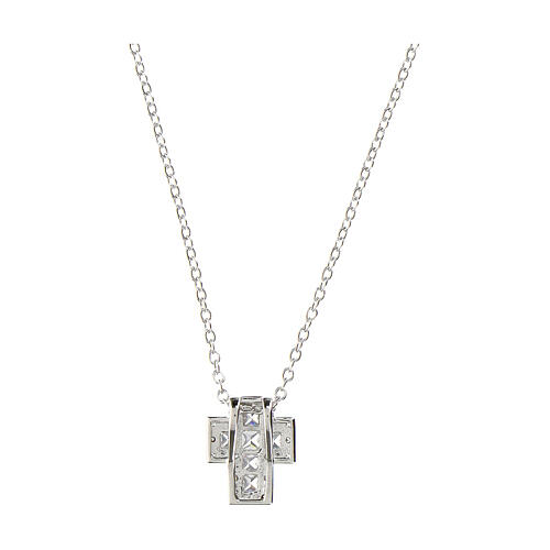 Amen necklace with small cross, rhodium-plated silver and rhinestones 3