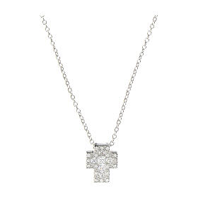 Amen necklace silver rhodium-plated cross and white zircons