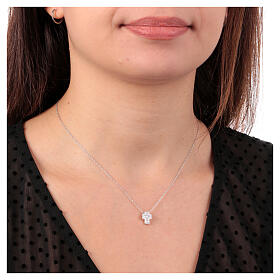 Amen necklace silver rhodium-plated cross and white zircons